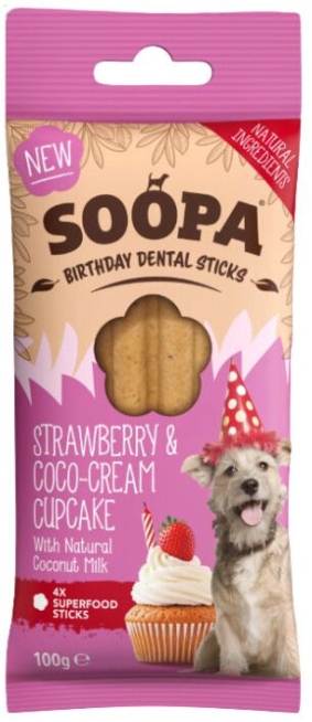 Soopa Dentální tyčinky Cupcake Jahoda a kokosový krém 100 g